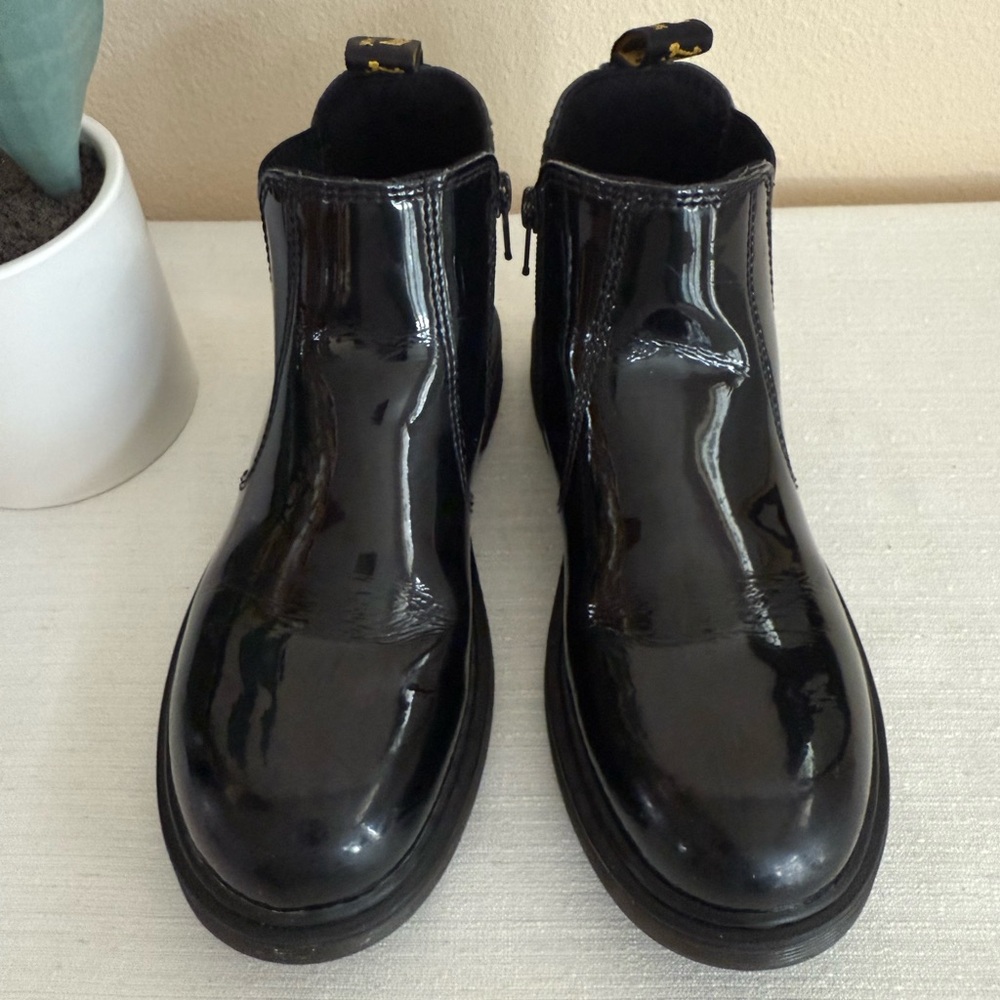 Dr. Martins Black Patent Leather Unisex Chelsea Boots - Picture 2 of 12